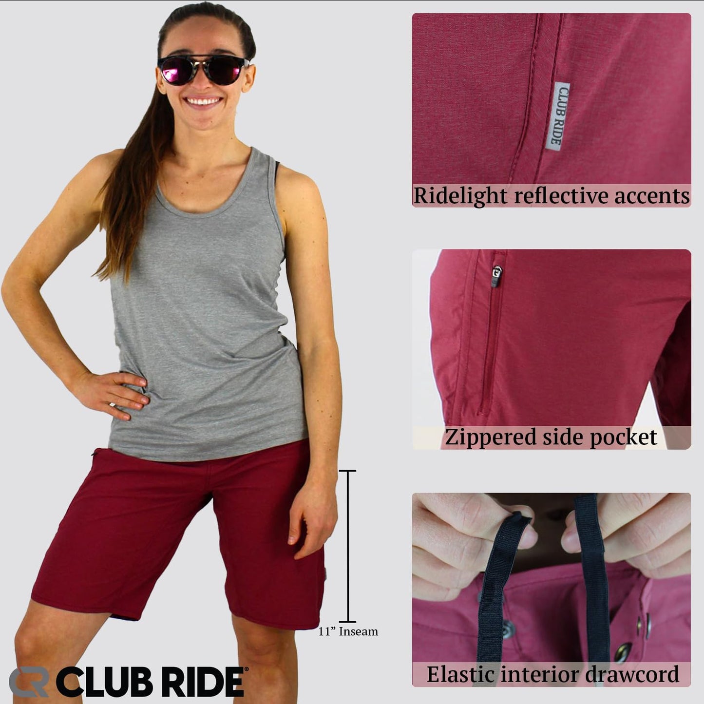 Club Ride Apparel Women's Savvy Cycling Shorts - 11-Inch Inseam Biking Shorts - Paisley Purple - Medium