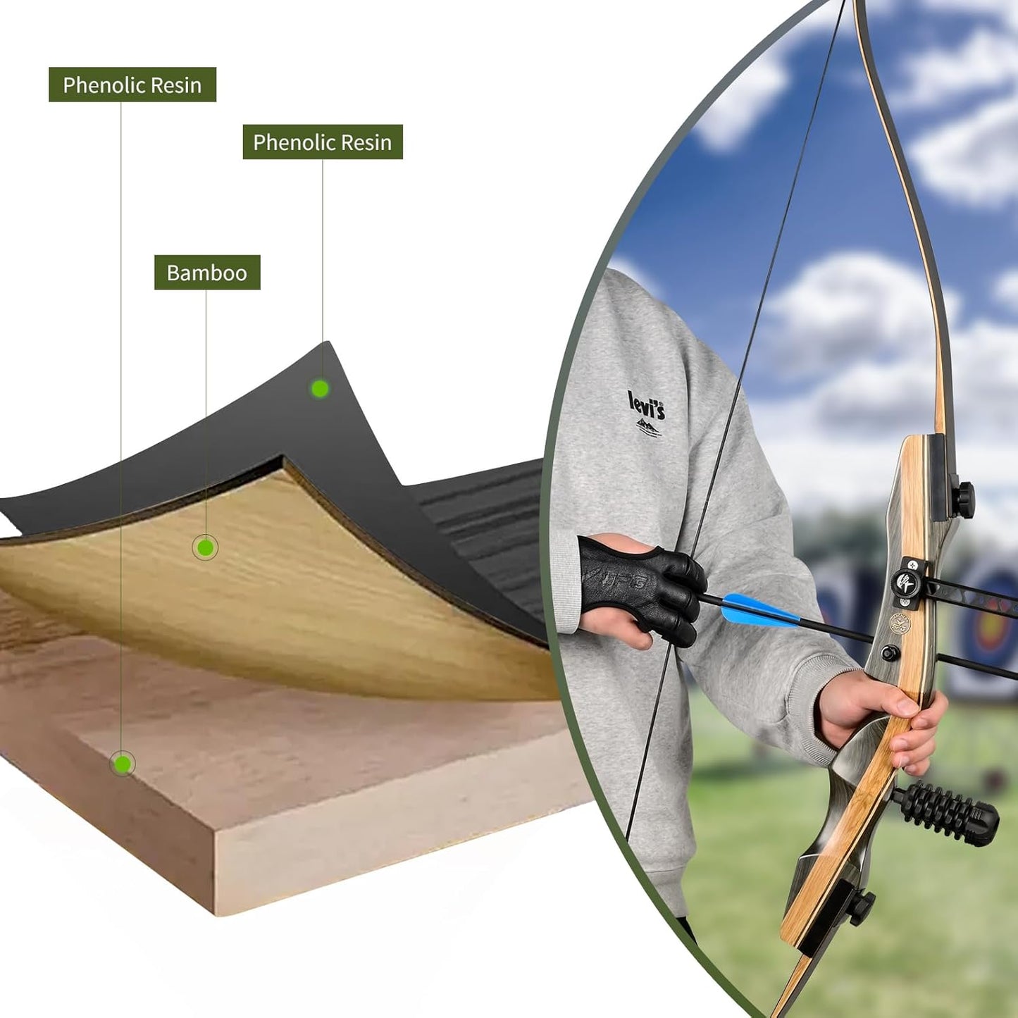 Archery Wooden Bow and Arrow Set - 62'' Right-Handed Takedown Recurve Bow for Adults | 30-50 Lbs Hunting Kit