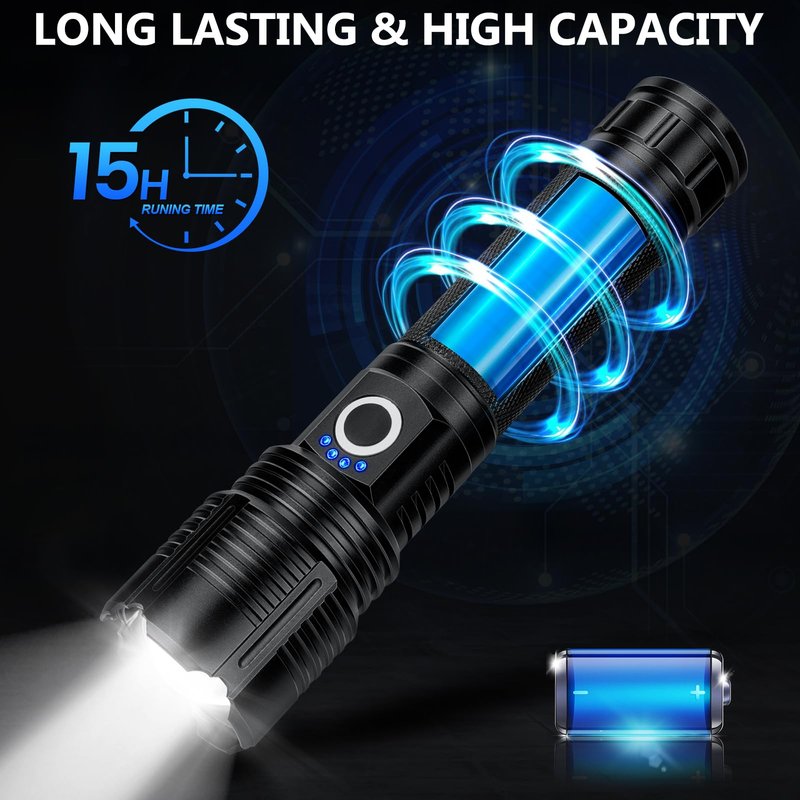 Vinderfine 2Pack Flashlights High Lumens Rechargeable, 99,000 Lumens Super Bright LED Flashlight, Powerful Flash Light with 5 Modes, Flashlights for Home Camping, IPX7 Waterproof