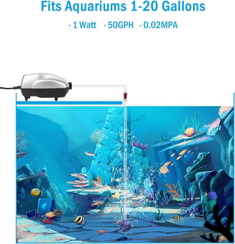 AquaMiracle Aquarium Air Pump - Quiet Fish Tank Bubbler Kit for Optimal Aeration | All-in-One Design