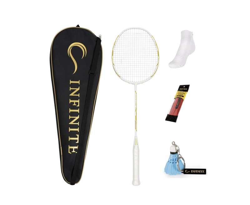 INFINITE Ultra Lightweight Badminton Racket 73g, Carbon Fiber Graphite Racket, G5 Grip, 24–30 lbs, Badminton Racket Set with Bag & Accessories – Intermediate & Recreational Players