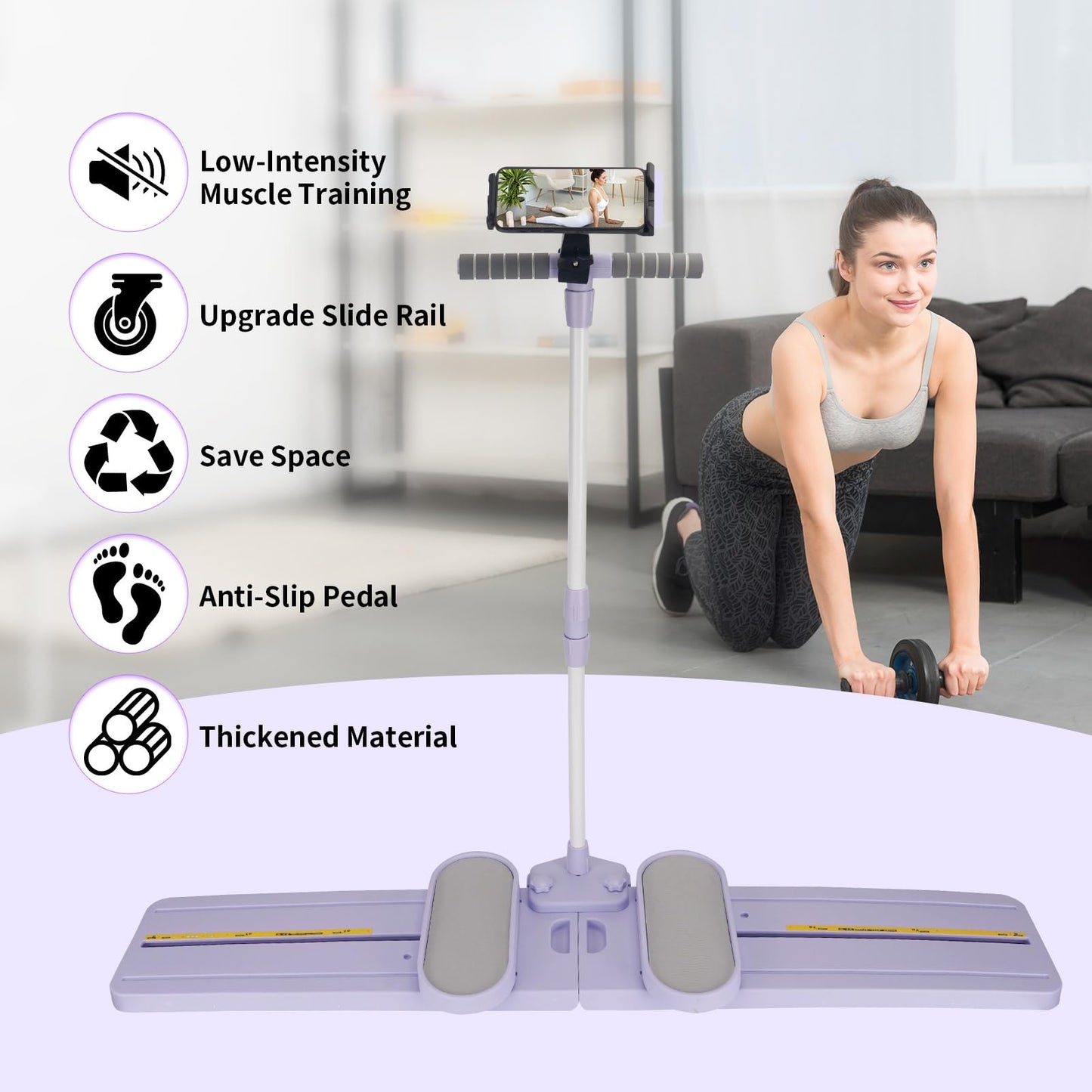 Ski Machine Exercise Equipment, Foldable Inner Thigh and Pelvic Floor Exercise Devices with Phone Holder, Ski Simulator Trainer for Women, Ideal for Toning, Fitness, and Core Strength