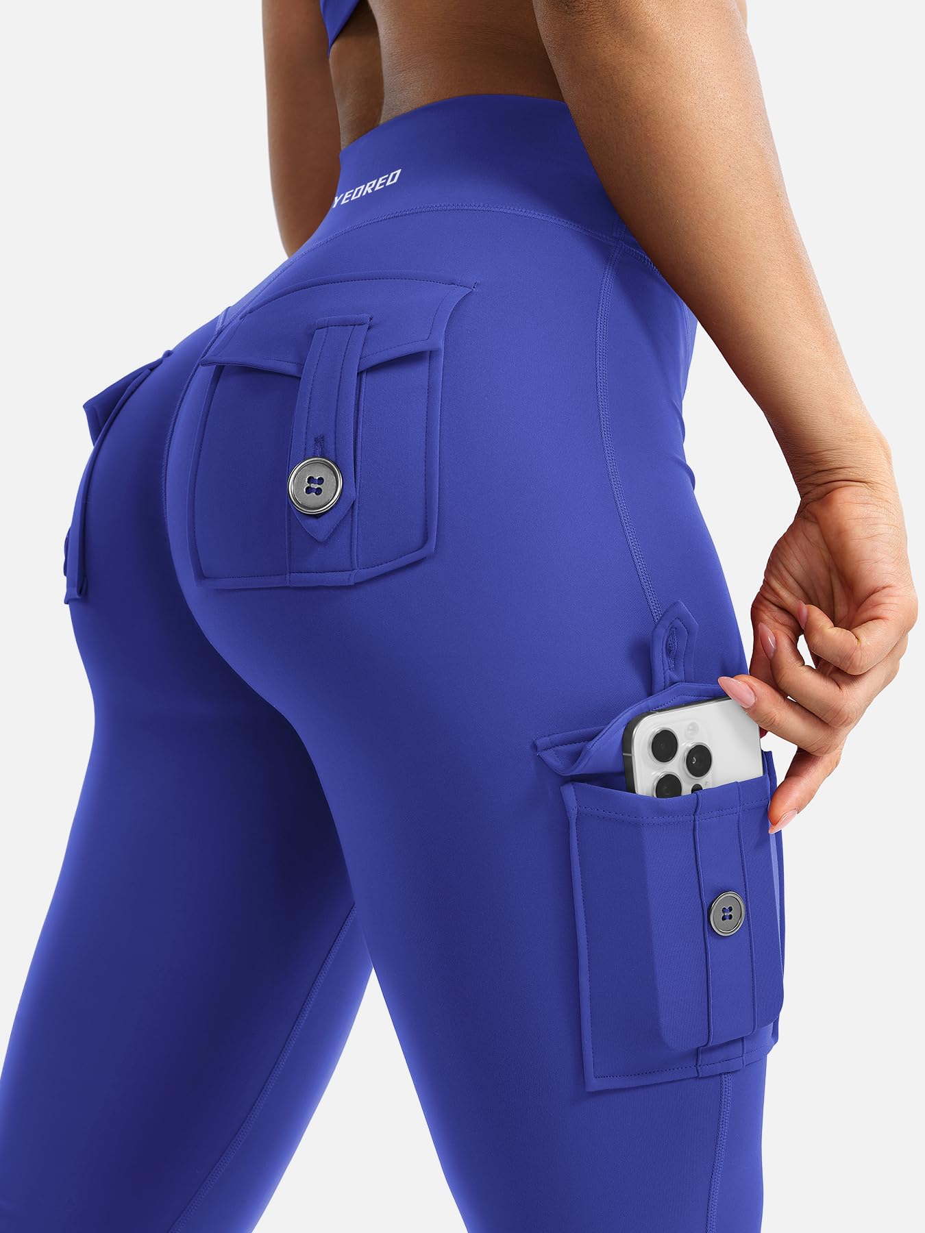 YEOREO CoreFlex Women Workout Flare Leggings with Pockets Scrunch Cargo Gym Yoga Leggings 28" Inseam Dazzling Blue XXL