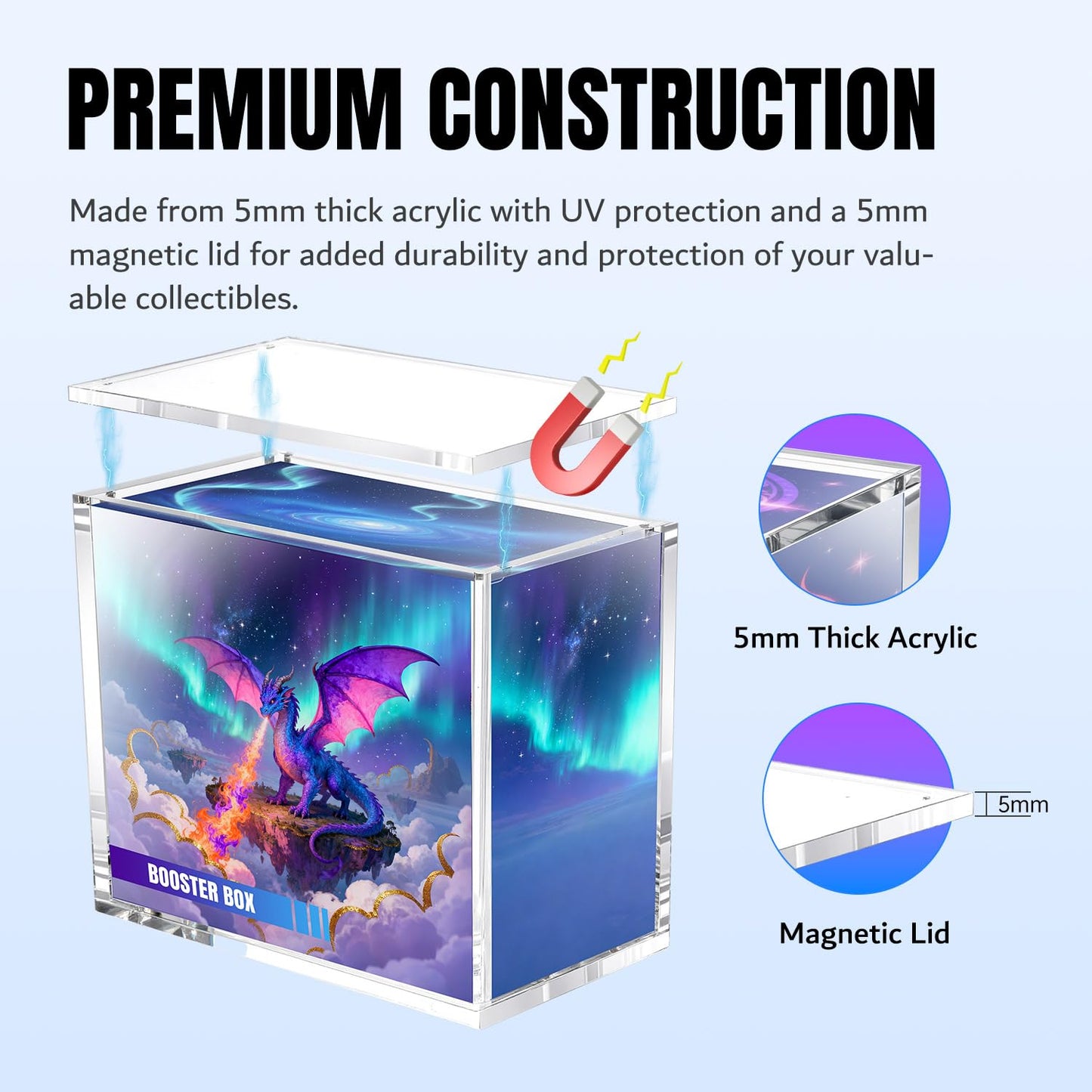 Mcbazel Acrylic Display Case Protector for PKMN Booster Box, 5mm Thick Clear Magnetic Case Holder with UV Protection Compatible with PKMN Booster Boxes (Not for Japanese Booster Boxes)