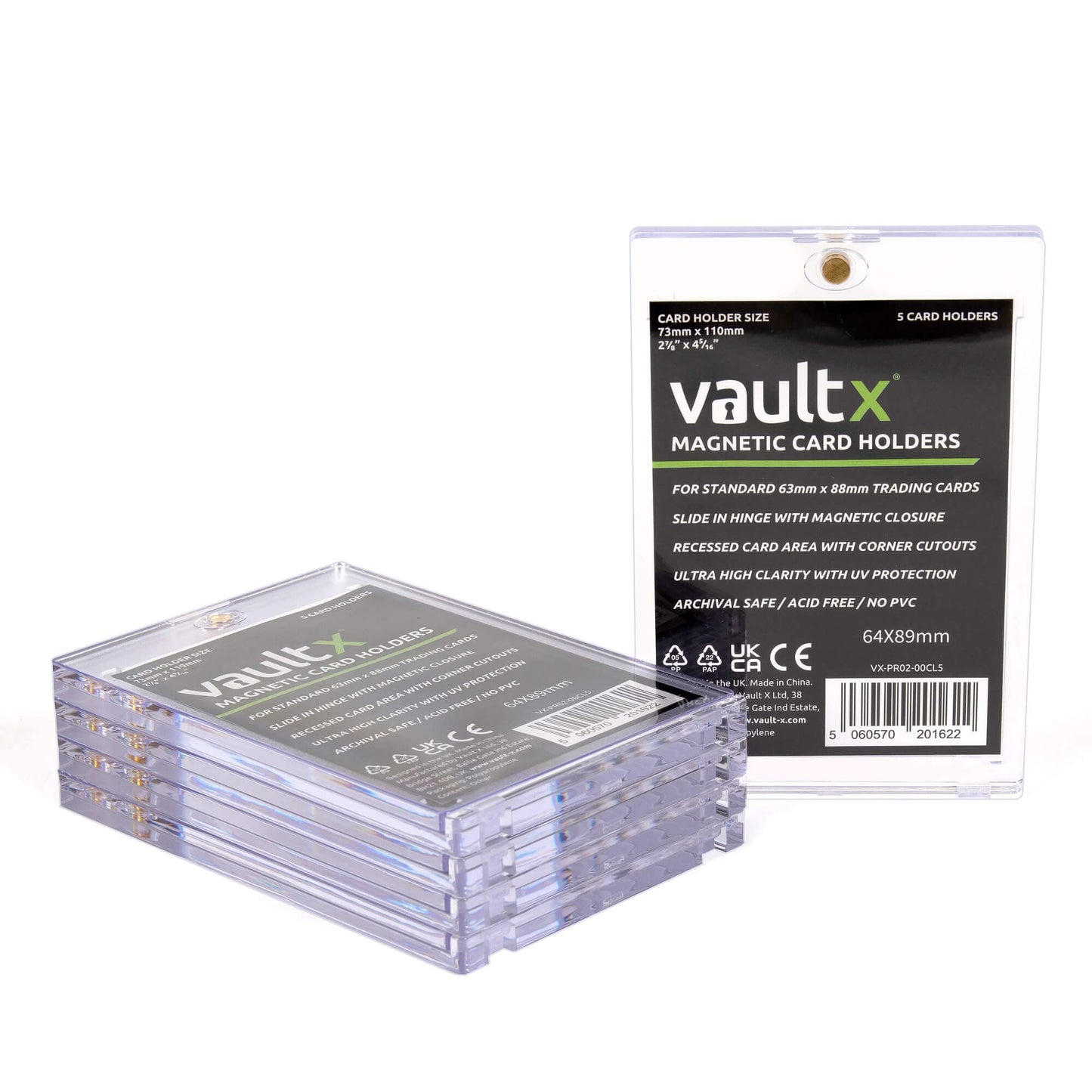 Vault X Magnetic Card Holder 35pt (5 Pack), Clear One Touch Hard Cases, UV Protection, for Trading Cards