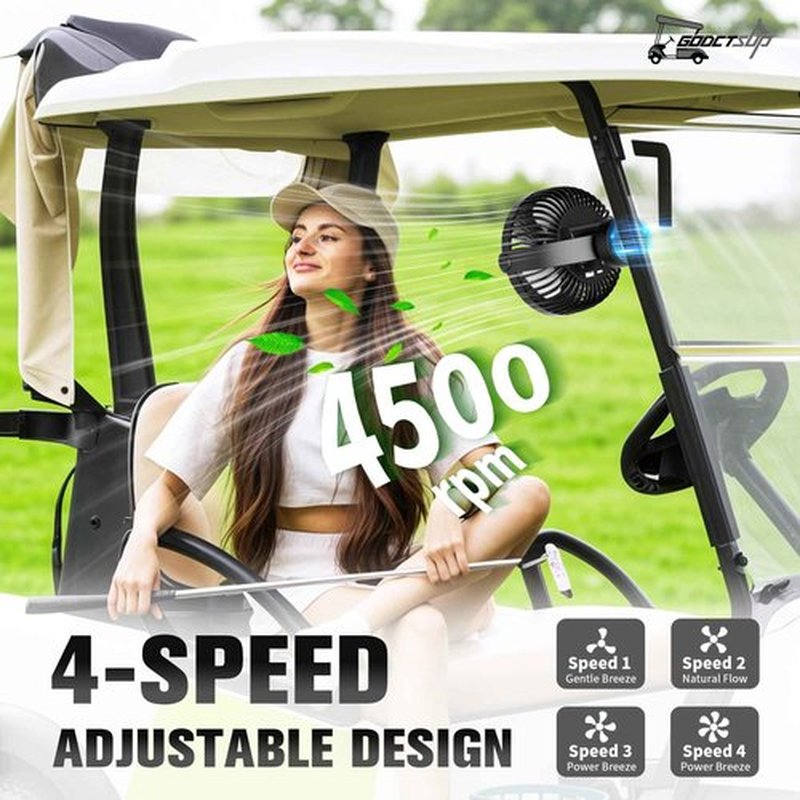 GODCTSUP Upgrade Golf Cart Fan Rechargeable with Magnetic Base, Portable 12000mAh Magnetic Fan with 4 Speeds, LED Lantern, Fits Club Car EZGO YAMAHA Golf Cart & Cruise Ship Accessories, 2PCS