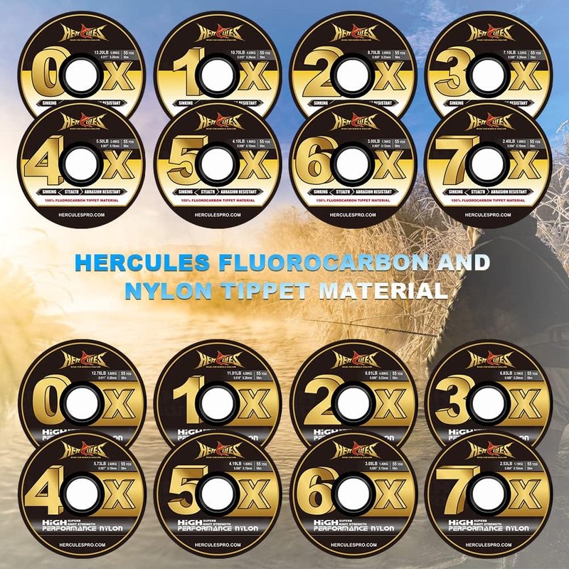 HERCULES Fly Fishing Tippet - 3 Pack with Holder | 55 Yards Durable Line