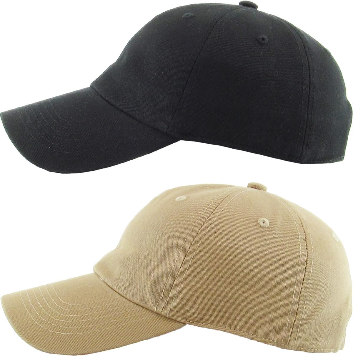 Classic Low Profile Cotton Baseball Cap | Adjustable Dad Hat for Men & Women - Black & Khaki