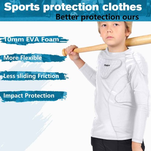 TUOY Youth Padded Chest Football Rib Protector Shirt for Baseball Martial Art Padded Compression Shirt Long Sleeve