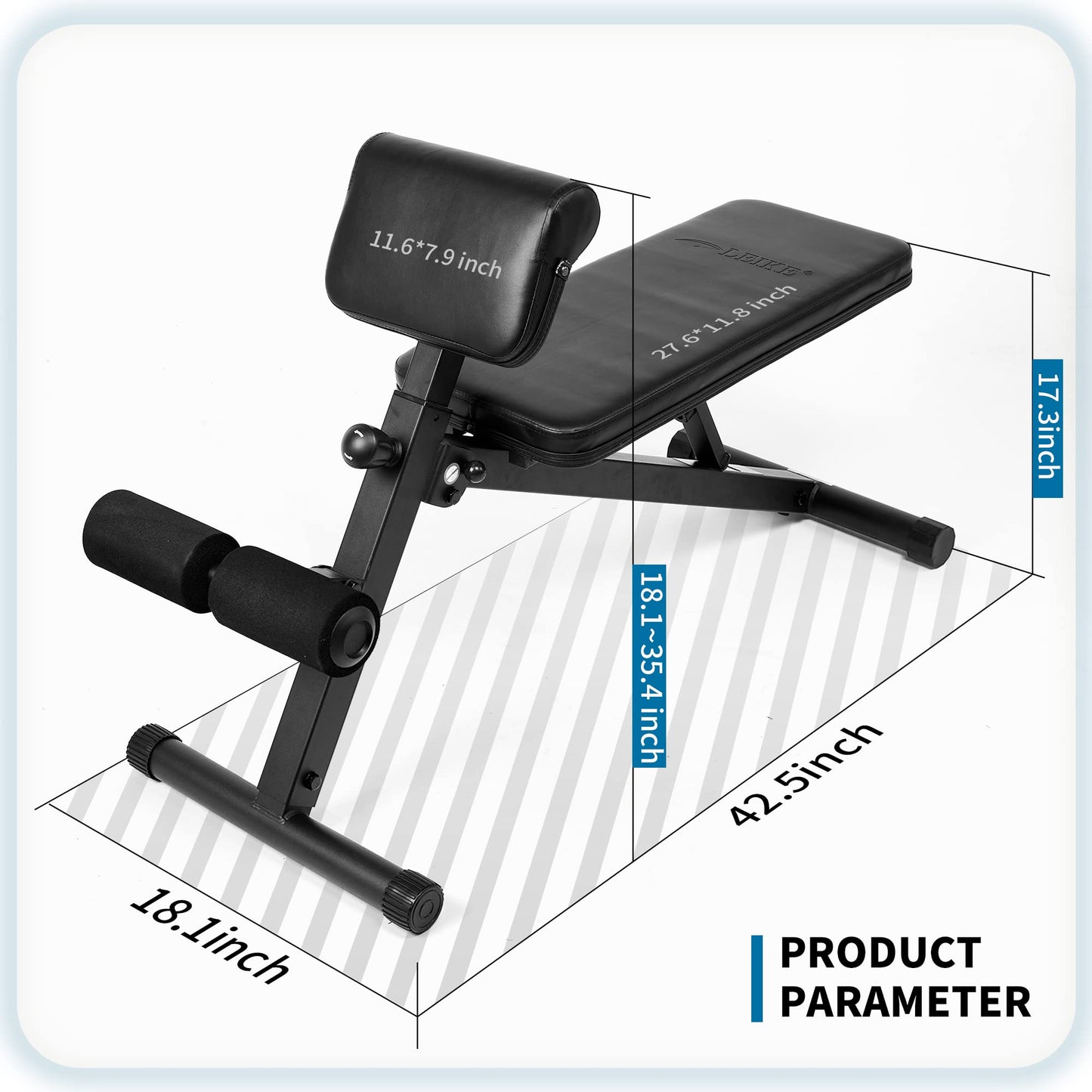 leikefitness Roman Chair Adjustable Weight Bench Foldable Workout Exercise Bench Full Body Strength Training Preacher Curls Bench