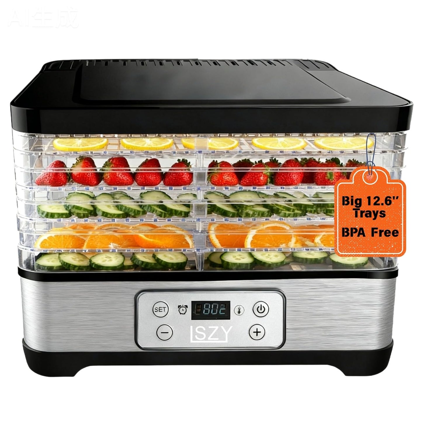 Food Dehydrator, Dehydrators for Jerky Beef Fruit, 300W 158 ℉ Temperature Control & 24H Timer Food Dryer with 5 BPA-Free Trays Fruit Dryer for Herb, Fruit, Dog Treats (Black)