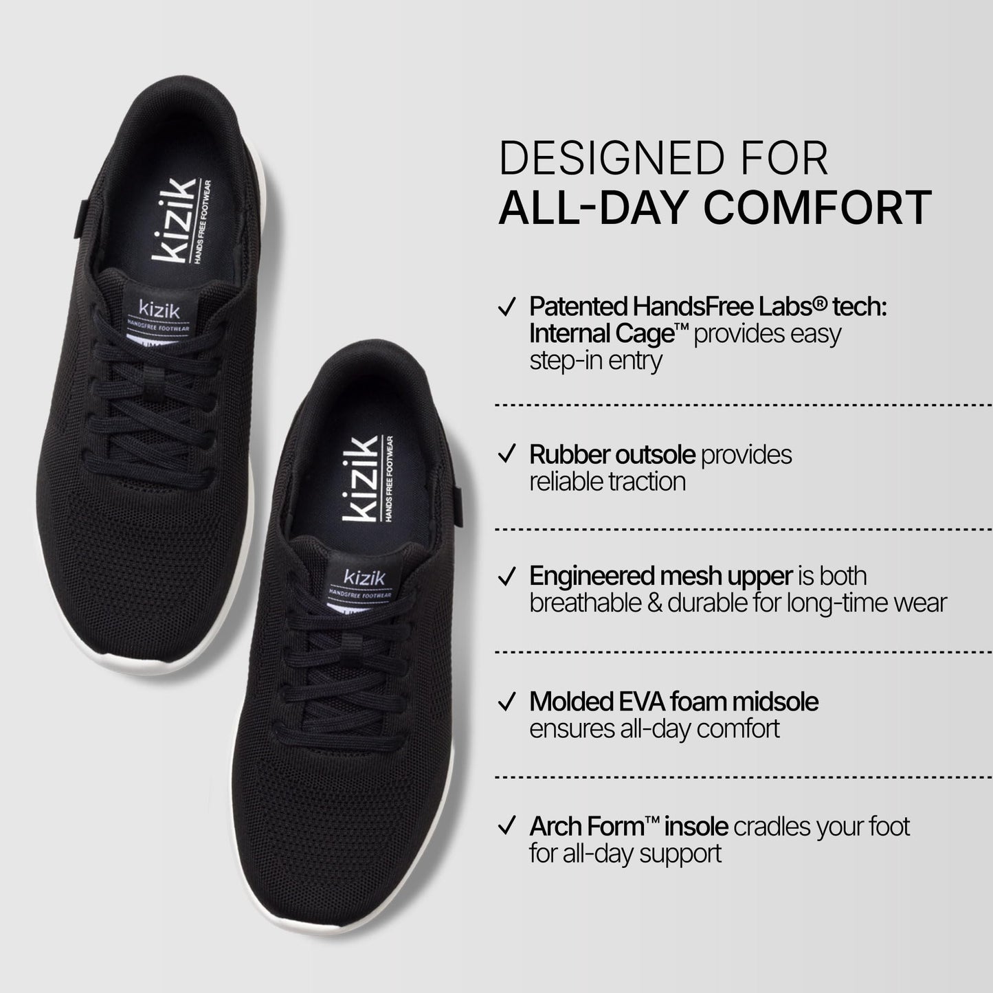 Kizik Lima 2 Slip On Shoes for Men: Comfortable All-Day for Walking, Gym, or Casual Wear, Wide Toe Box Available, Slip in & Stand Out, Hands Free - Black/Bright White M10.5