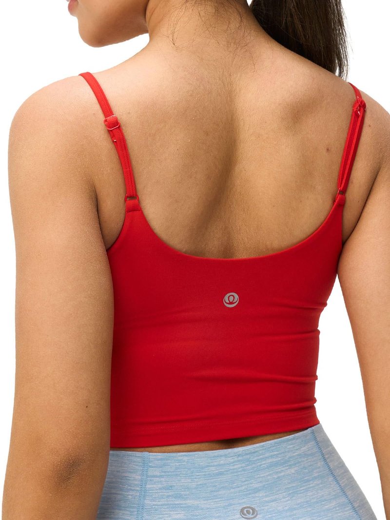 Omwilddo Womens Scoop Neck Longline Padded Sports Bra Adjustable Strappy Butter Workout Crop Tank Top,Light Compression Red S