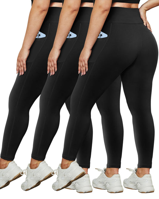 HLTPRO 3 Pack Plus Size Leggings for Women(X-Large - 4X)- High Waist Stretchy Buttery Soft Pants for Workout Running Yoga Black/Black/Black