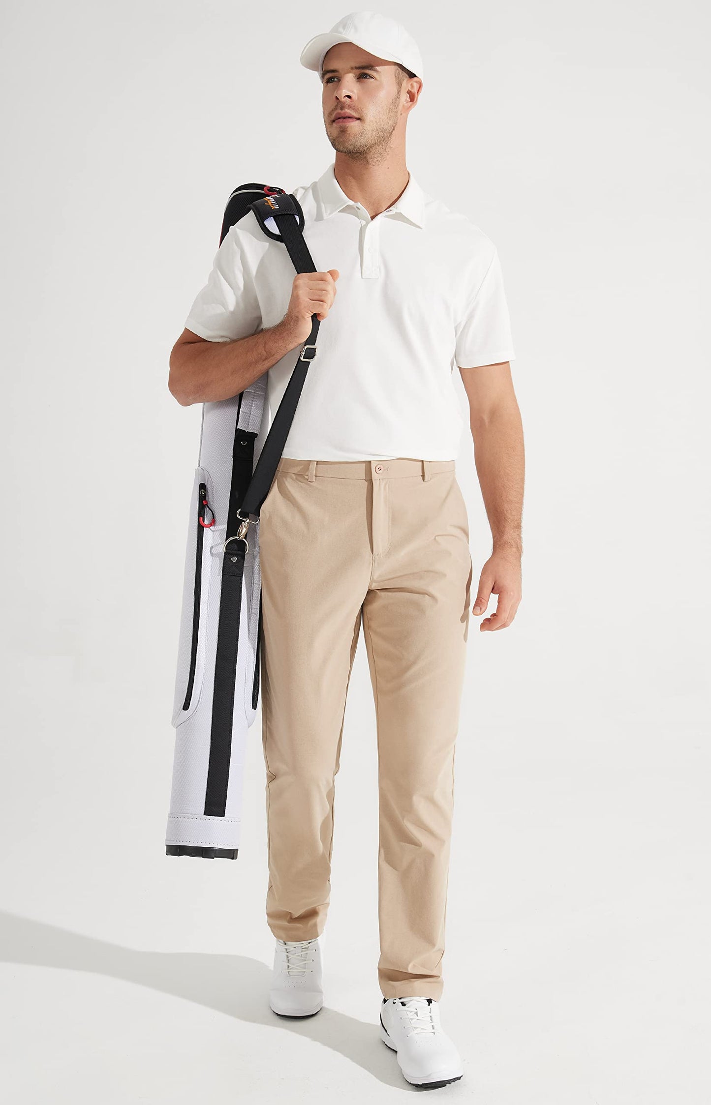 Libin Men's All Day Comfy Golf Pants Work Dress Pants 34" Quick Dry Lightweight Business Casual Trousers for Men with Pockets, Khaki, 35W x 34L