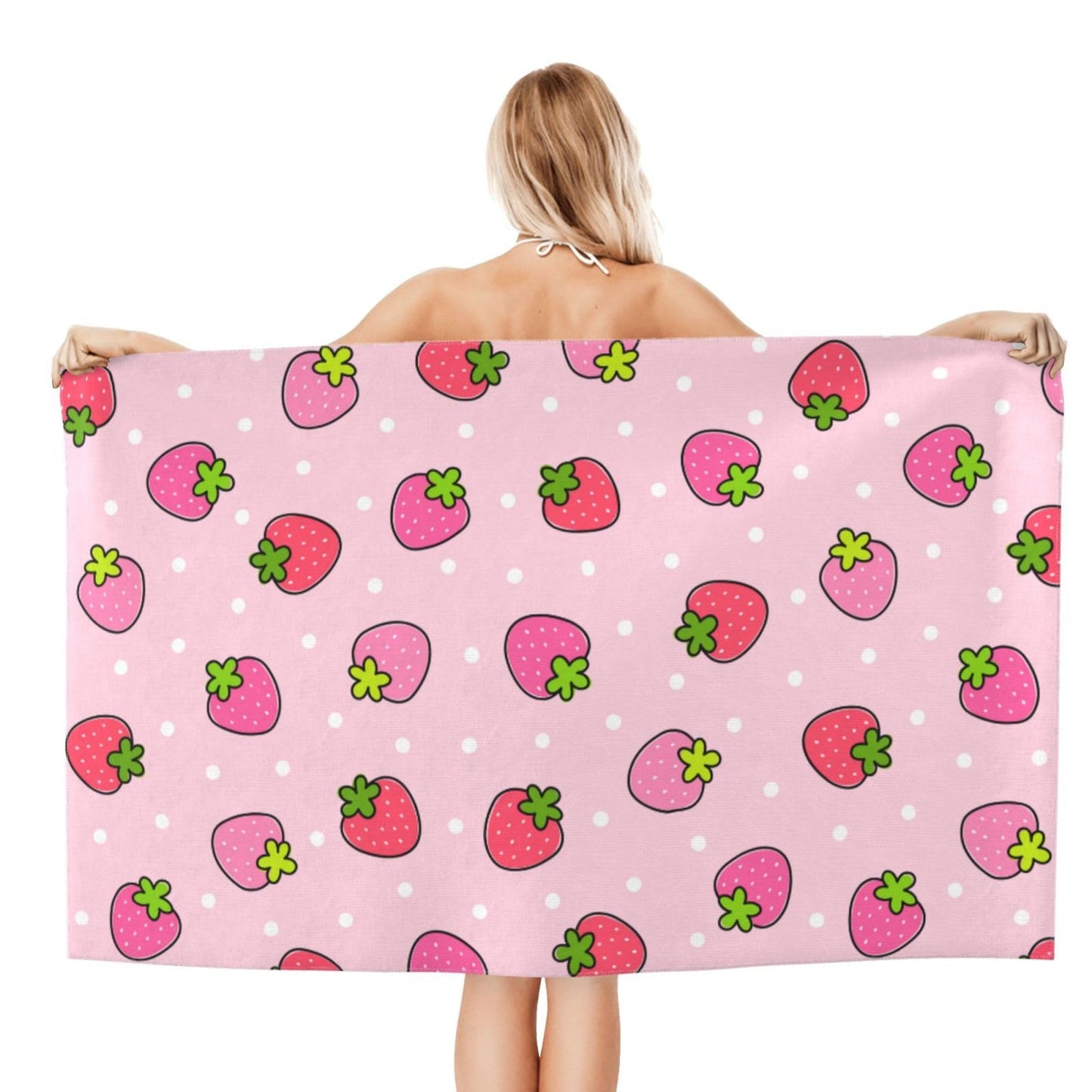 VOOHDDY Cute Pink Strawberry Dot Girly Beach Towel Soft Absorbent Microfiber Quick Dry Large Bath Towels for Bathroom Women Men Girls Pool Camping Travel Swimming Picnic Sports