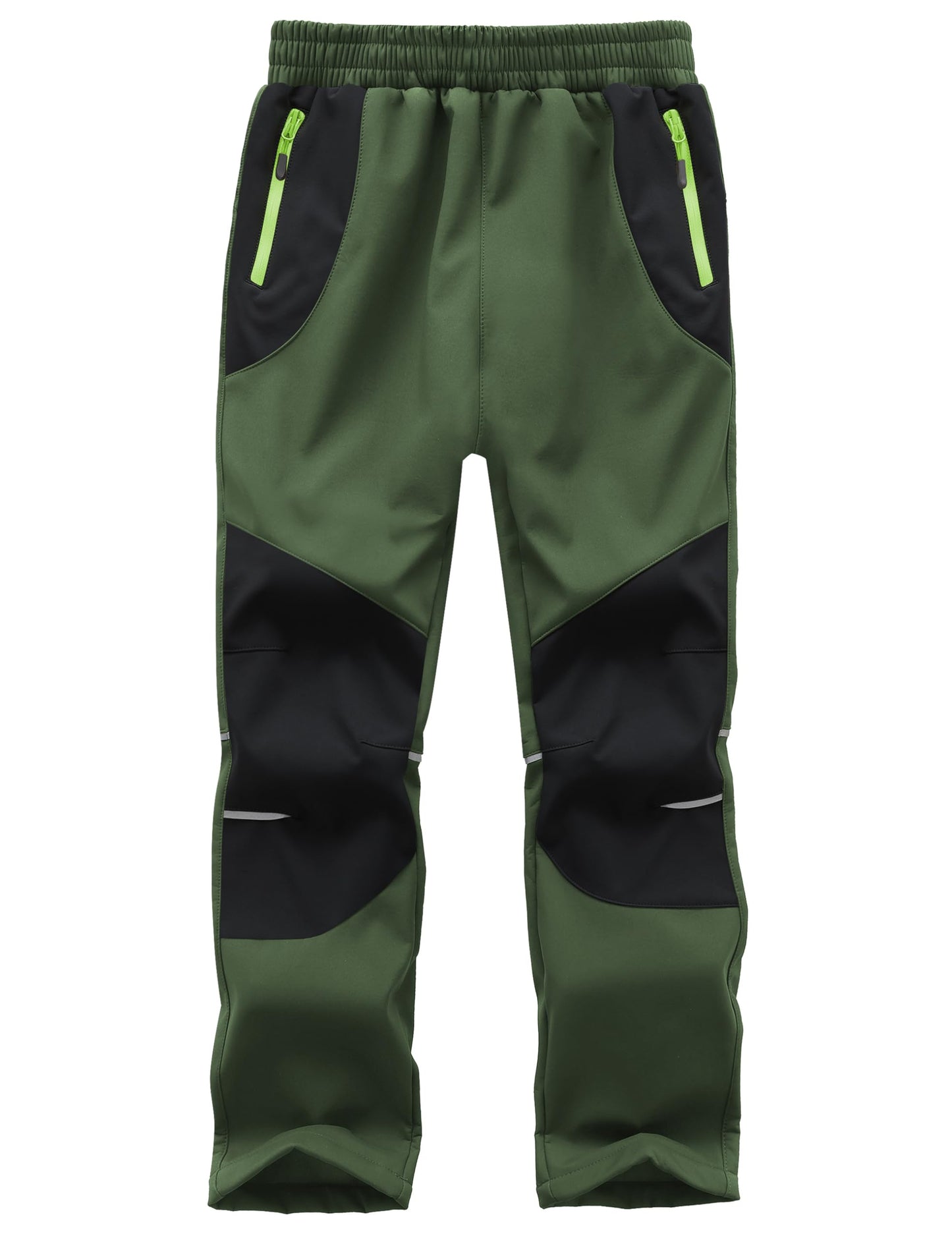 Buyboxs Kids Snow Pants Boys Waterproof Insulated Hiking Pants Youth Winter Warm Fleece Lined Ski Snowpants, Green/Black XL
