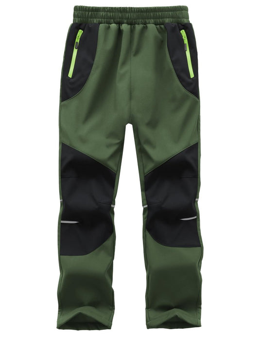 Buyboxs Kids Snow Pants Boys Waterproof Insulated Hiking Pants Youth Winter Warm Fleece Lined Ski Snowpants, Green/Black XL