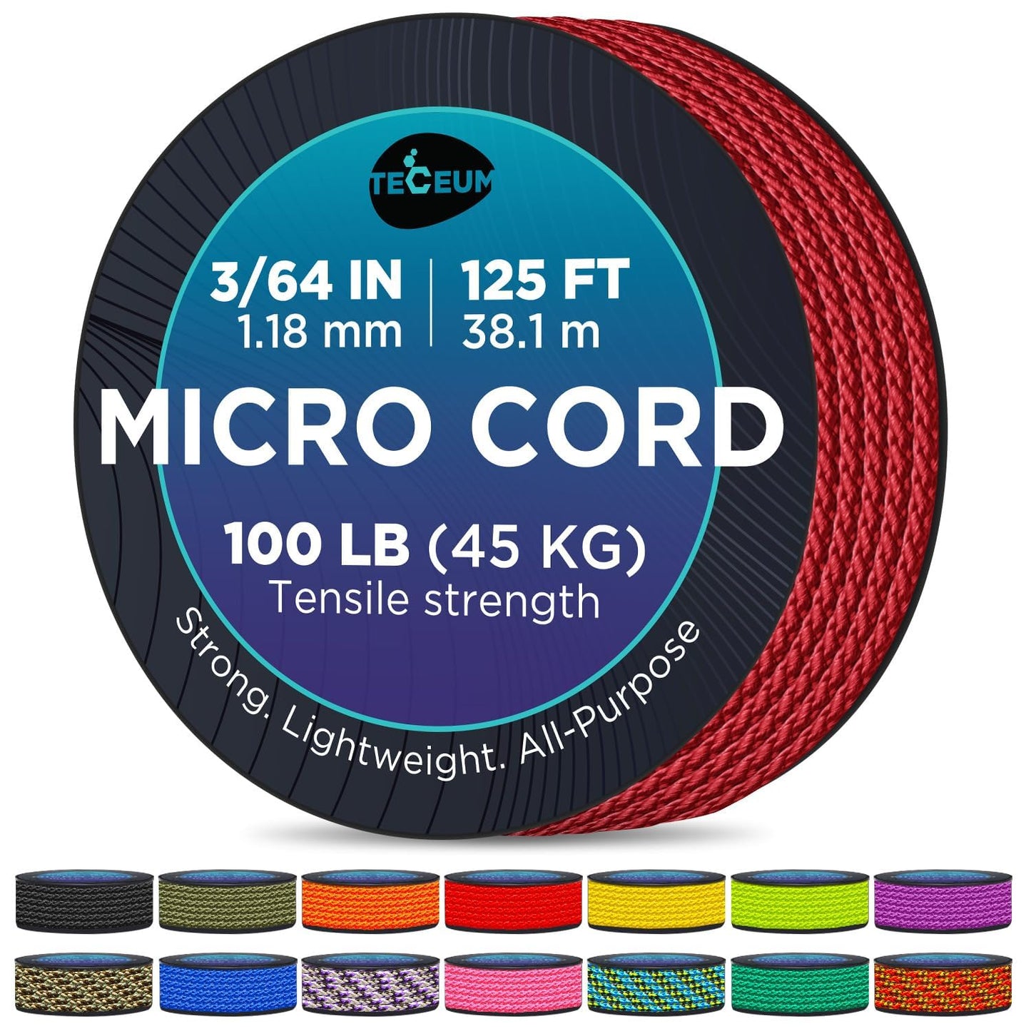 TECEUM Micro Paracord – Crimson – 1.18 mm x 125 ft – Micro Utility Cord – Thin Braided Paracord Rope Nylon Polyester – Wind Chime Replacement – Survival Strong String 324c nw