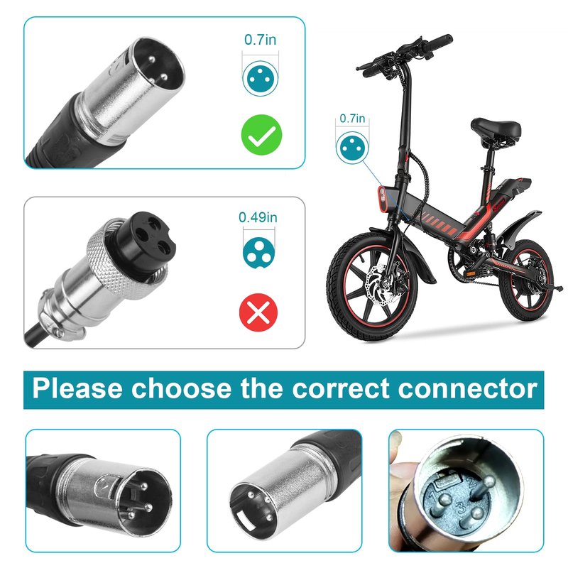 Futurebatt Electric Bike Battery Charger Output 42v 2a with 3-Pin XLR Connector Male for 36V Ebike Battery Adapter Power Cord