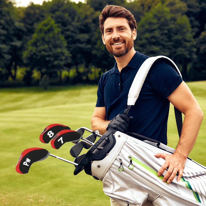 PATIKIL Golf Club Head Cover, 10 Pcs Number Golf Club Irons Covers Neoprene Driver Headcover Golf Lovers Gifts for Men Women, Black/Navy Blue