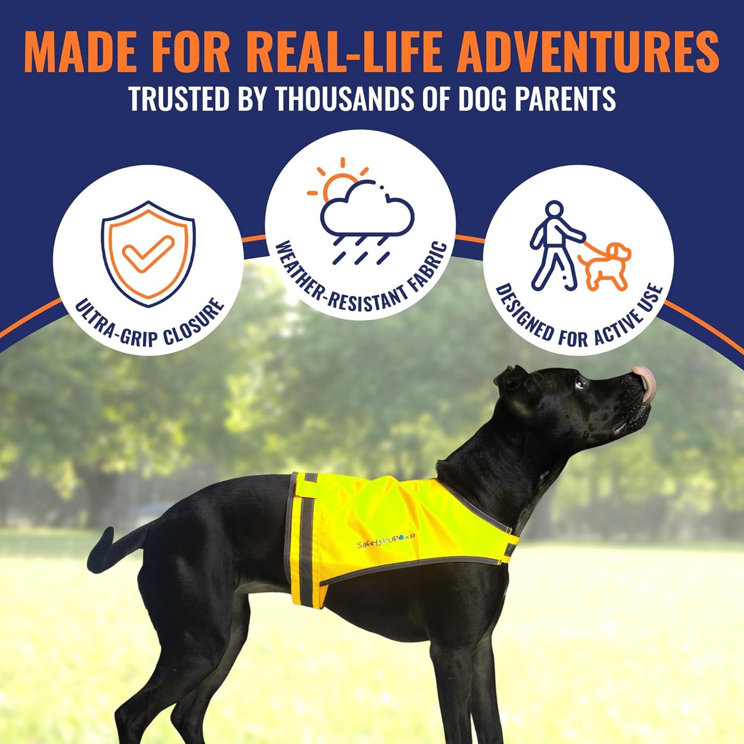 SafetyPUP Dog Vest - Reflective Hi-Visibility Fluorescent Yellow for Safety | Mid Back Coverage