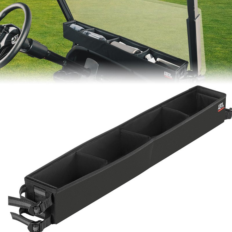 KEMIMOTO Golf Cart Inner Front Storage Basket No Drilling Golf Cart Organizer Foldable Universal Compatible with EZGO Drive Club Car Kandi Electric Golf Carts, 1680D Golf Cart Caddy Organizer, Black