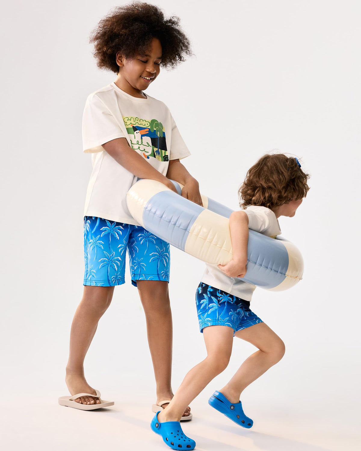 maamgic Boys Swim Trunks with Compression Liner Toddler Stretch Swim Shorts Quick Dry Swimming Trunks Boxer Brief 2 in 1 Beach Shorts Blue Coconut Tree 10/12