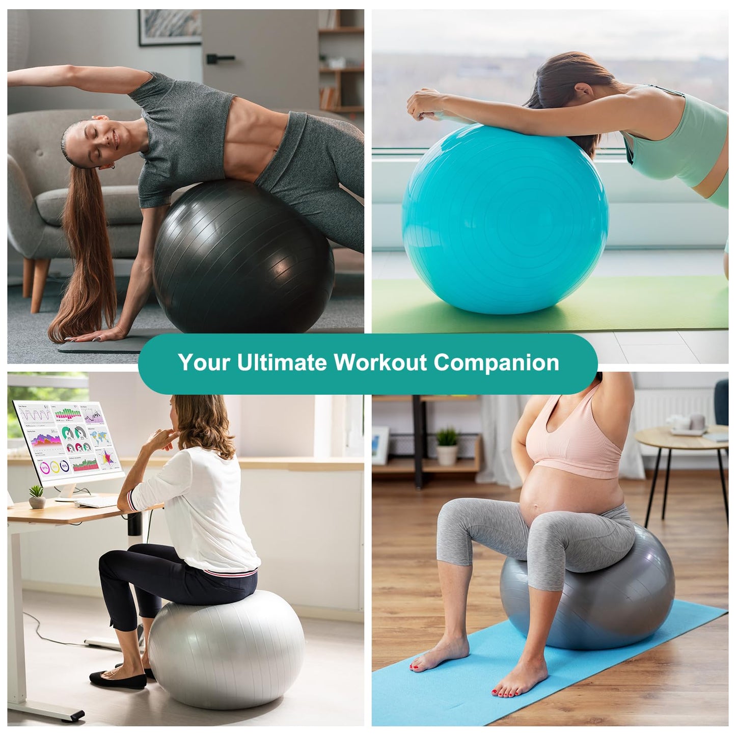 YELARXI Yoga Ball, Exercise Ball 25.6" & PVC & Pink Anti-Slip Stability Pilates Extra Thick Birth Workout with Pump - Fitting for (Gym Balance Fitness Core Workout)