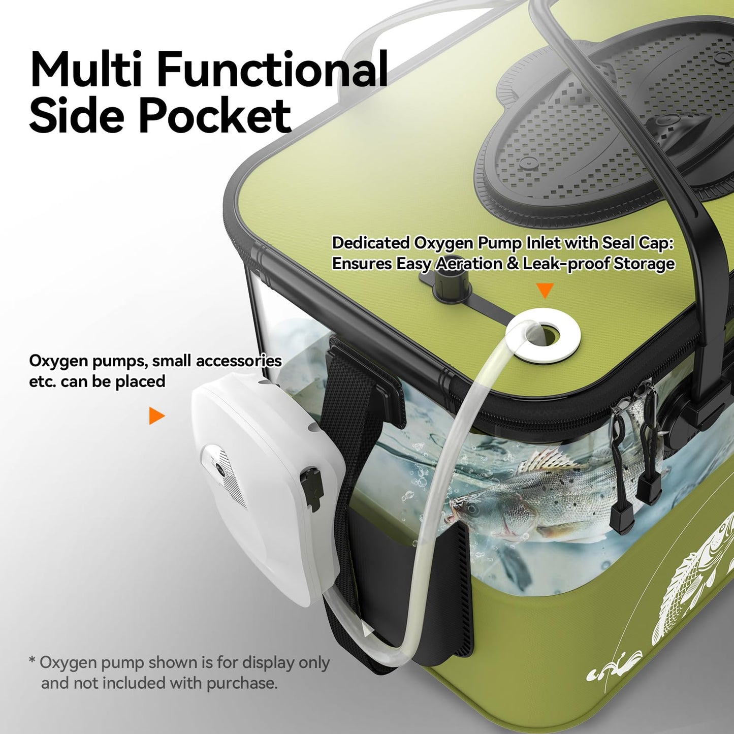 Fishing Bucket Foldable， 6Gallon/8Gallon/10Gallon,Live Fish Container Multi-Functional Live Fish Bait Bucket,for Fishing, Camping, Moving (Green, 6 gallons)