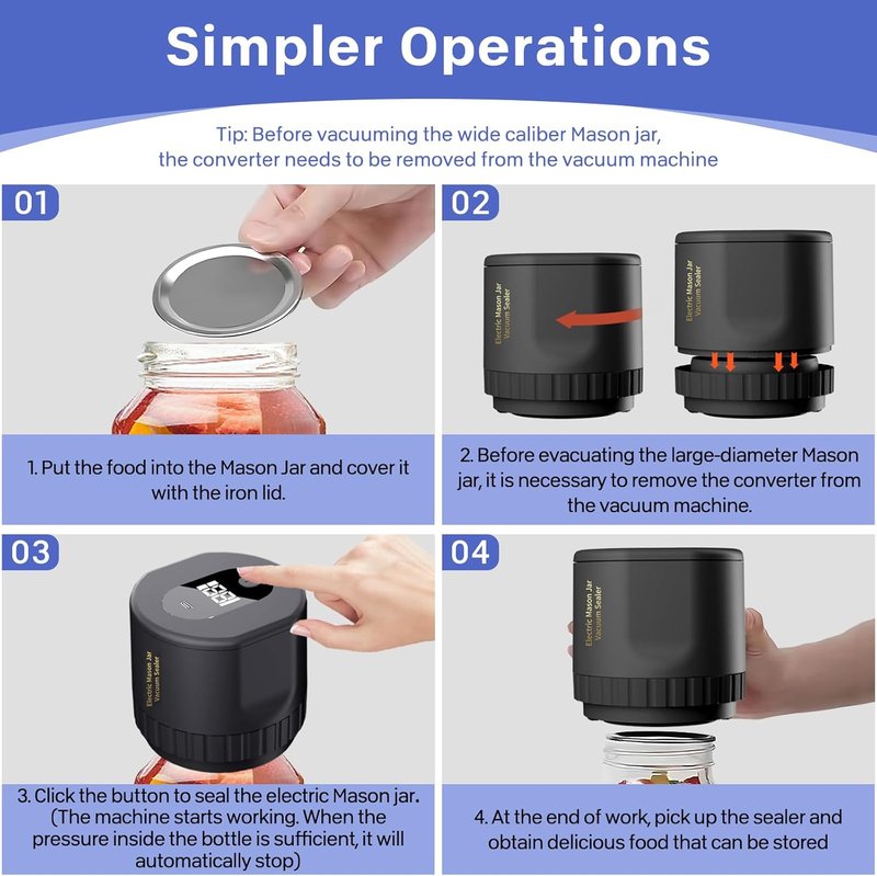 Electric Mason Jar Vacuum Sealer - Automatic Food Storage Sealer for Wide & Regular Jars | Portable Fermentation Kit