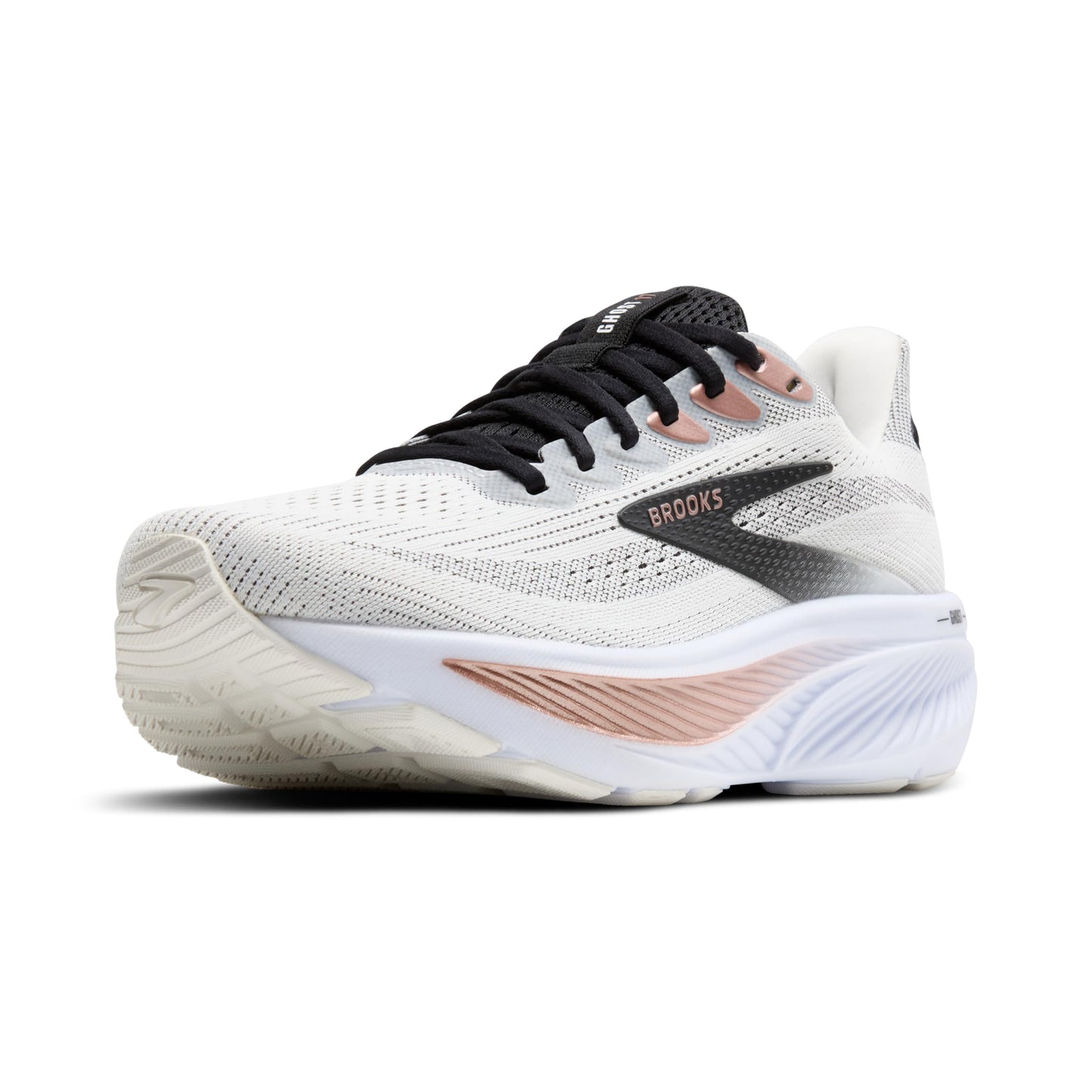 Brooks Women’s Ghost 17 Neutral Running Shoe - White/Black/Rose Gold - 7.5 Wide
