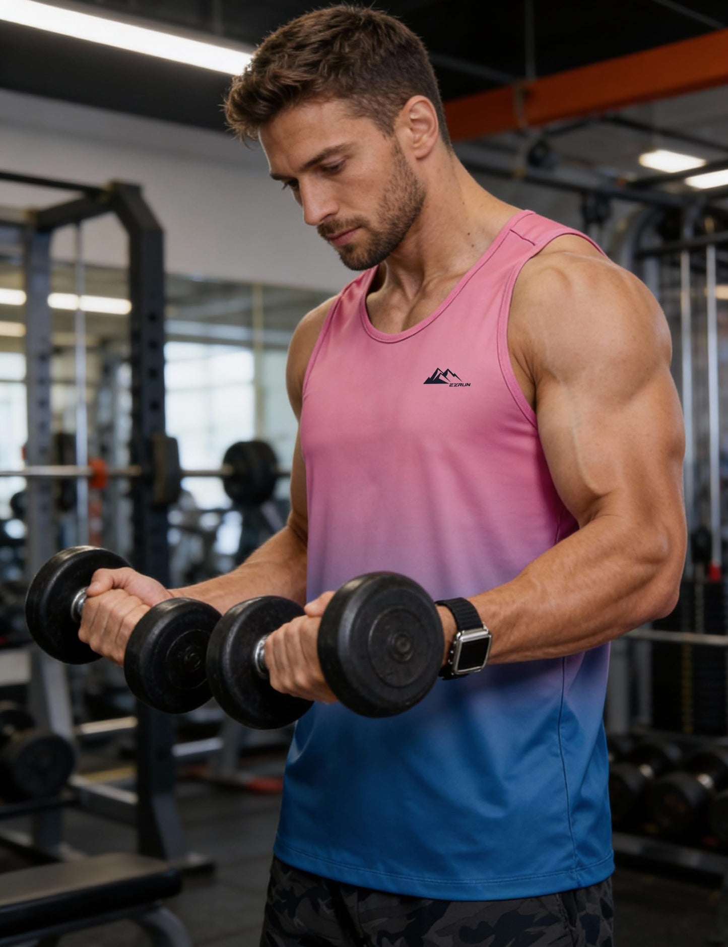 EZRUN Men's Quick Dry Tank Top UPF 50+ Summer Workout Muscle Sleeveless Shirts for Swim Beach Gym Bodybuilding