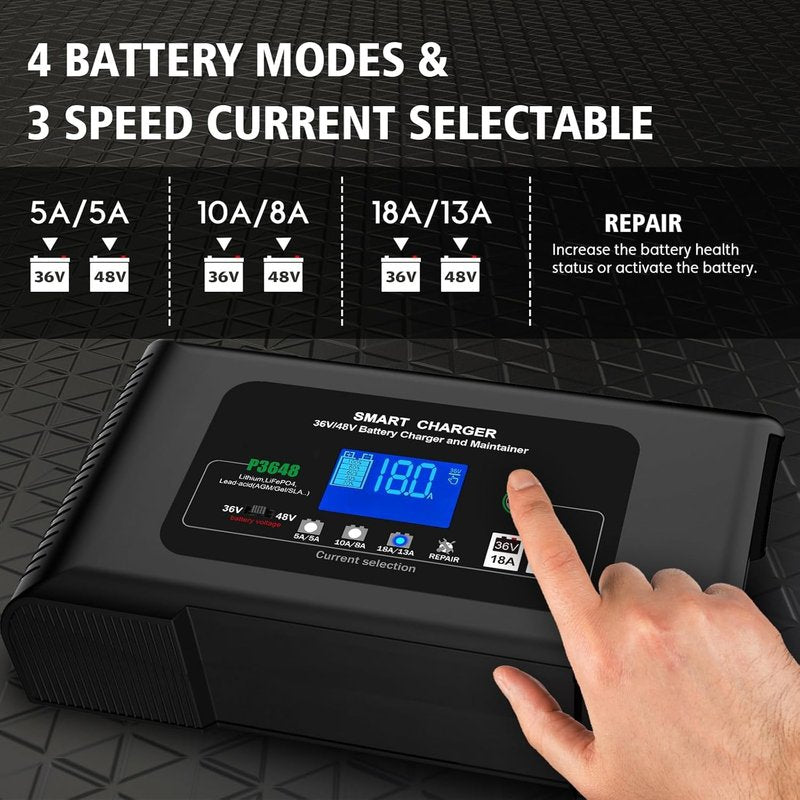 48 Volt Golf Cart Charger with Club Car 3-Pin Round Plug for 48V Lead Acid and Lithium Lifepo4 Battery
