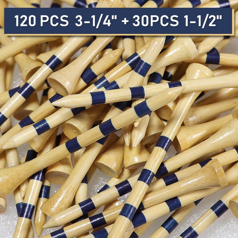 Foinco 150 PCS Wooden Golf Tees Set, Natural Wooden with Black Band, 150 Count (120 Long 3.25 Inch and 30 Short 1.5 Inch), Durable and Stable