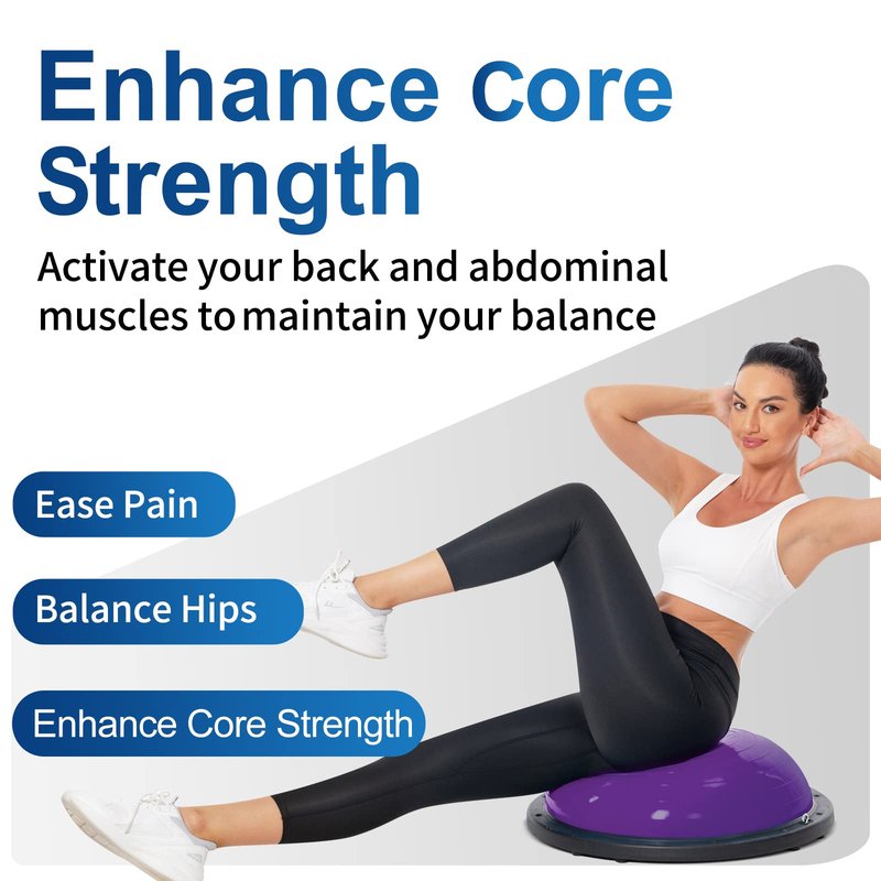 DrfzCa Balance Ball Trainer-Half Ball for Yoga with Resistance Band and Foot Pump, Improve Workout Half Balance Ball,Exercise Balance Ball for Stability Training and Home Gym