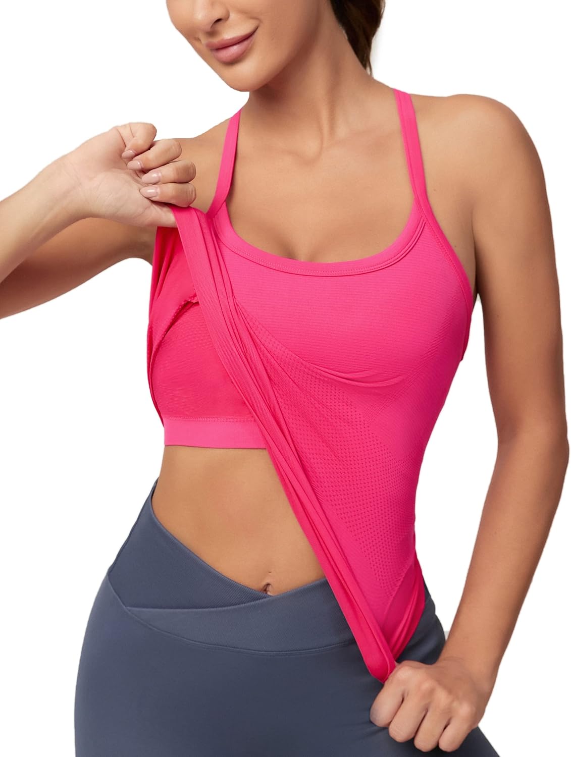 Workout Tank Tops for Women - Seamless Racerback Athletic Yoga Shirt with Built-In Bra | Comfortable Gym Wear