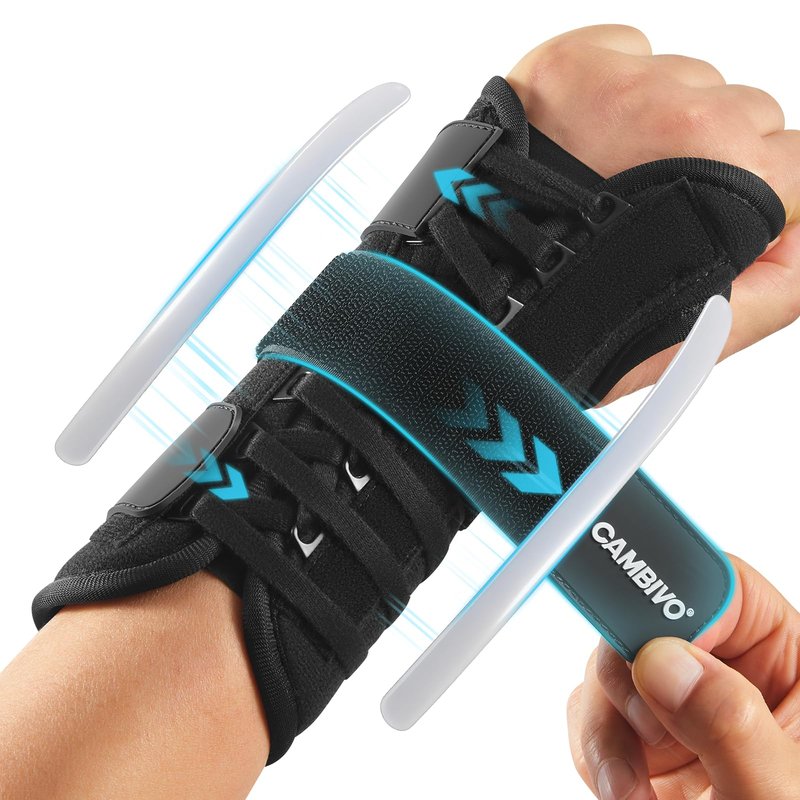 CAMBIVO Wrist Brace for Carpal Tunnel Tendonitis – Night & Day Compression Wrist Support with Removable Aluminum Splint, One-Hand Easy Adjust, Breathable Mesh, Right Hand M/L