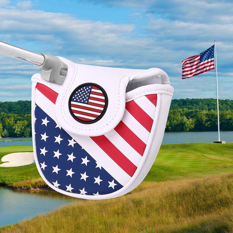 USA Putter Cover Mallet Putter Headcover with Magnetic Closure Golf Club Head Covers Mallet Putter Cover for Scotty Cameron Odyssey