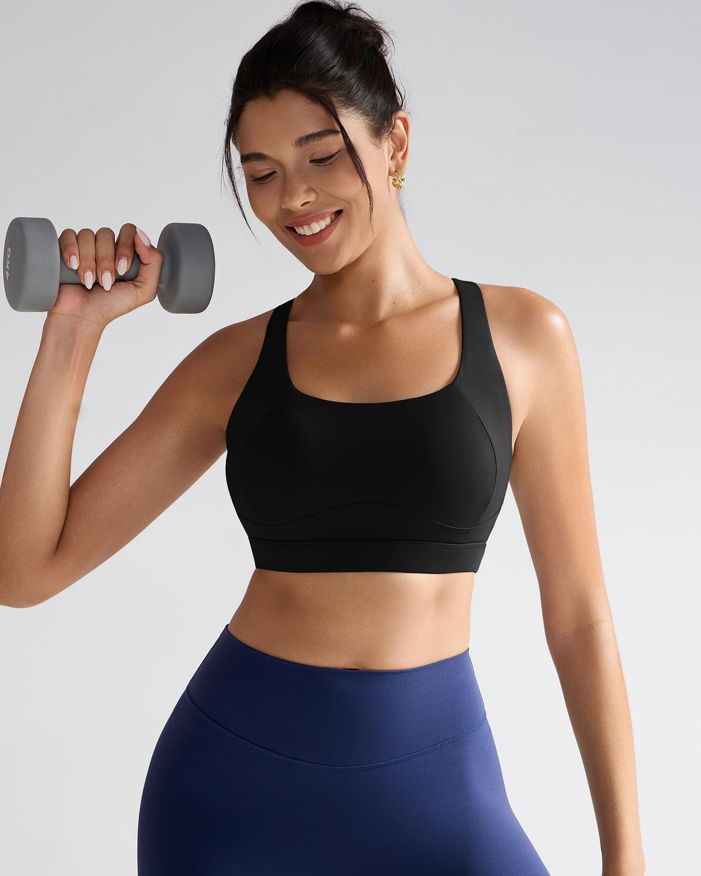 RUNNING GIRL Sports Bras for Women High Support,Racerback High Impact Black Sports Bra Moulded Cup Workout Bra Push up(WX3047 Black XL)