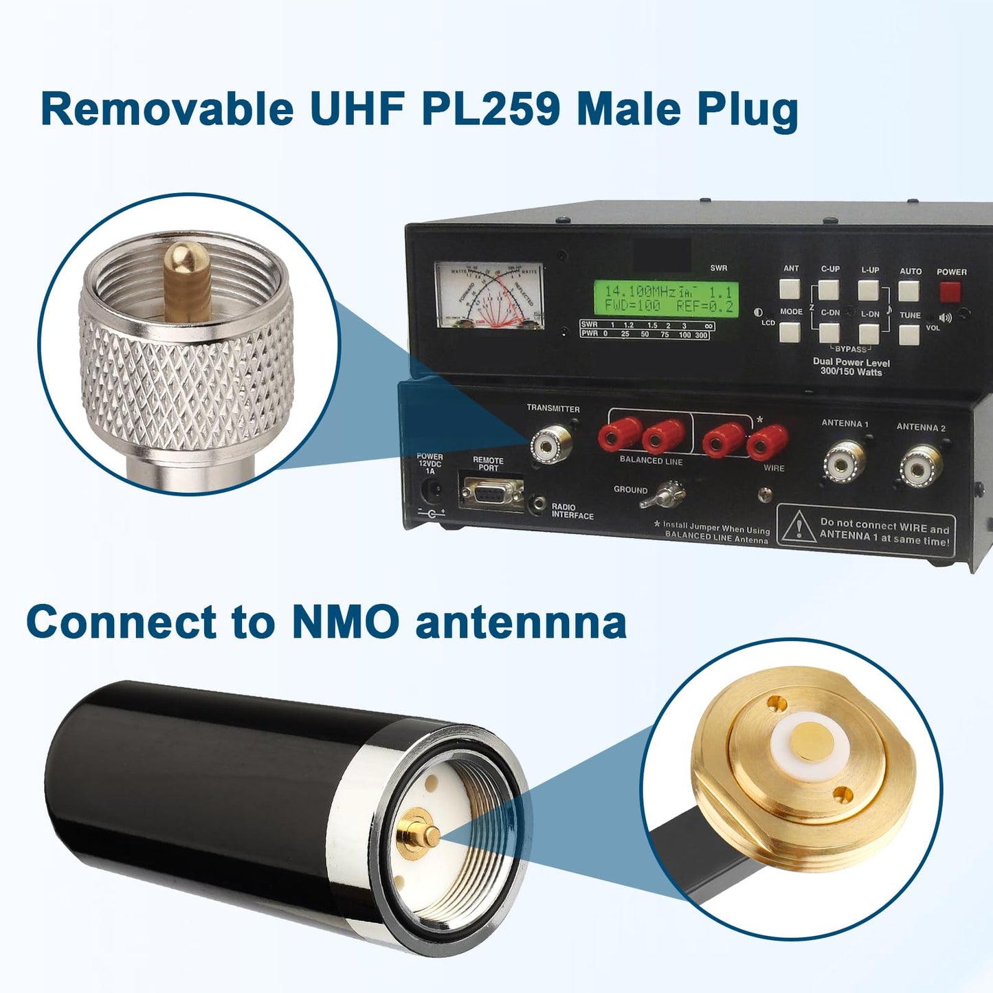 MOOKEERF NMO Antenna Cable,15FT Low Loss RG58 Coaxial CB Antenna Cable Extension with NMO and Removable UHF PL259 Male Connector for VHF/UHF/CB Radio