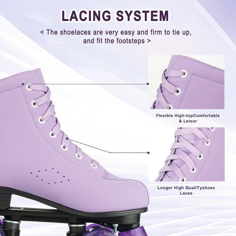 jessie Girls Roller Skates for Women, Microfiber Leather and Flash Wheels Purple Roller Skates Girls Ages 6-12 for Beginner Indoor Outdoor (Youth 2)