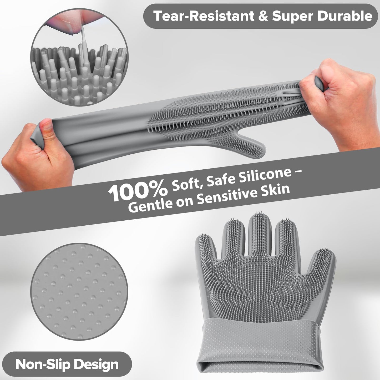Augwind 6PCS Pet Grooming Kit for Dogs, Cats and Horses | Dog Washing Gloves | Cleanroom Gloves | Dog Bath Brush | Dog Bath Gloves | Dog Shampoo Brush | Dog Bath Supplies (Grey)