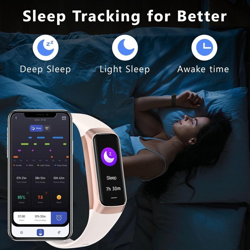 BSLIZHEN Fitness Tracker with 24/7 Blood Oxygen Heart Rate and Sleep Monitor,IP68 Waterproof,1.10''AMOLED Touch Color Screen,Step Counter Health Activity Trackers for Women Men (White)