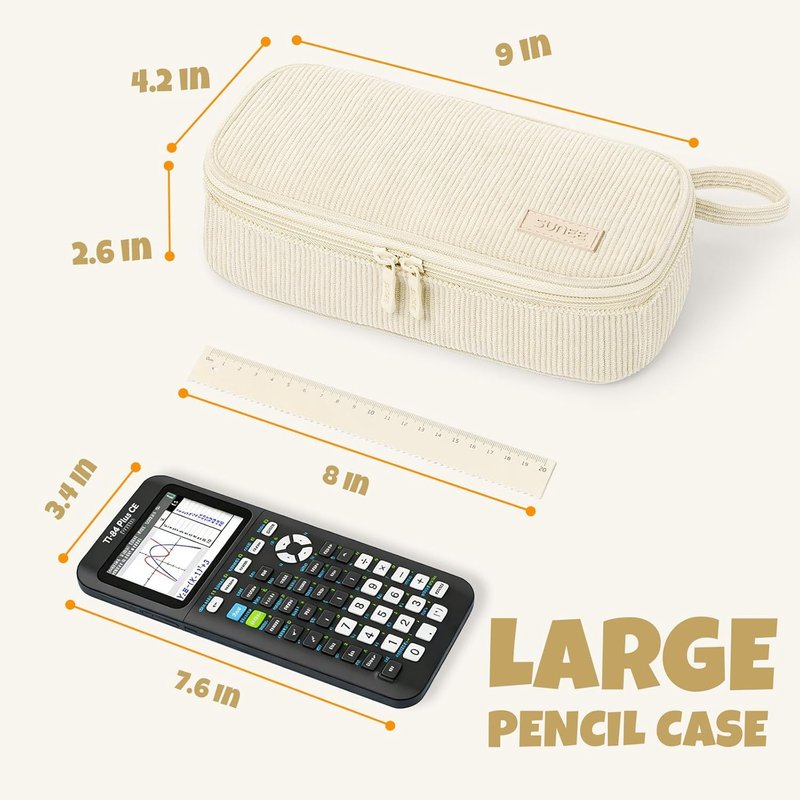 Cute Pencil Case - Large Capacity Aesthetic Zipper Pouch for Stationery | Soft Corduroy, Beige