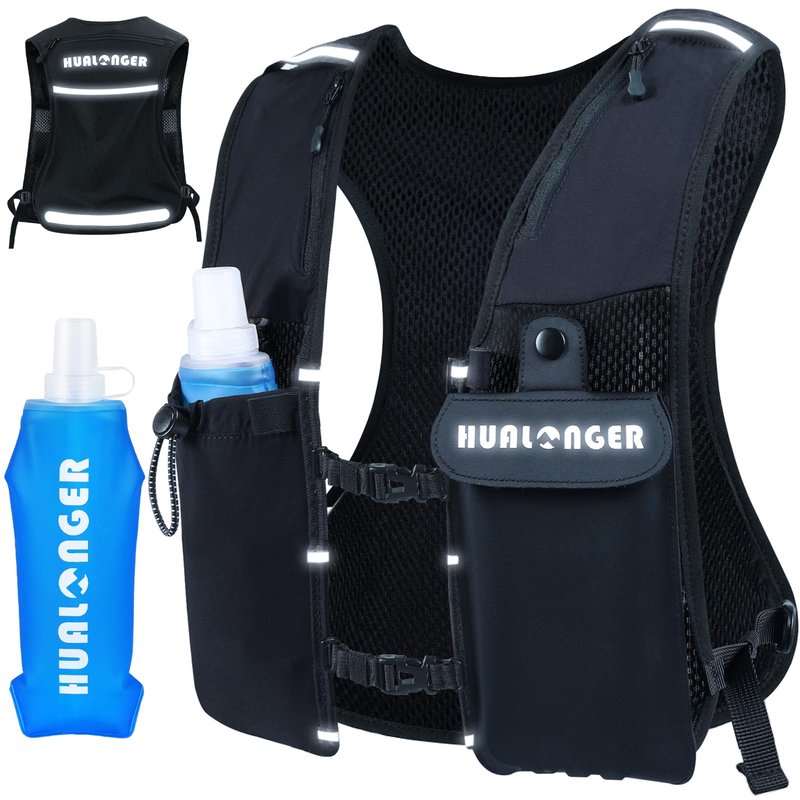 Running Hydration Vest for Women Men,Lightweight Breathable Hydration Pack with 500ml Soft Flask, Adjustable Chest Straps Reflective Backpack for Trail Running Marathon Race Jogging Cycling