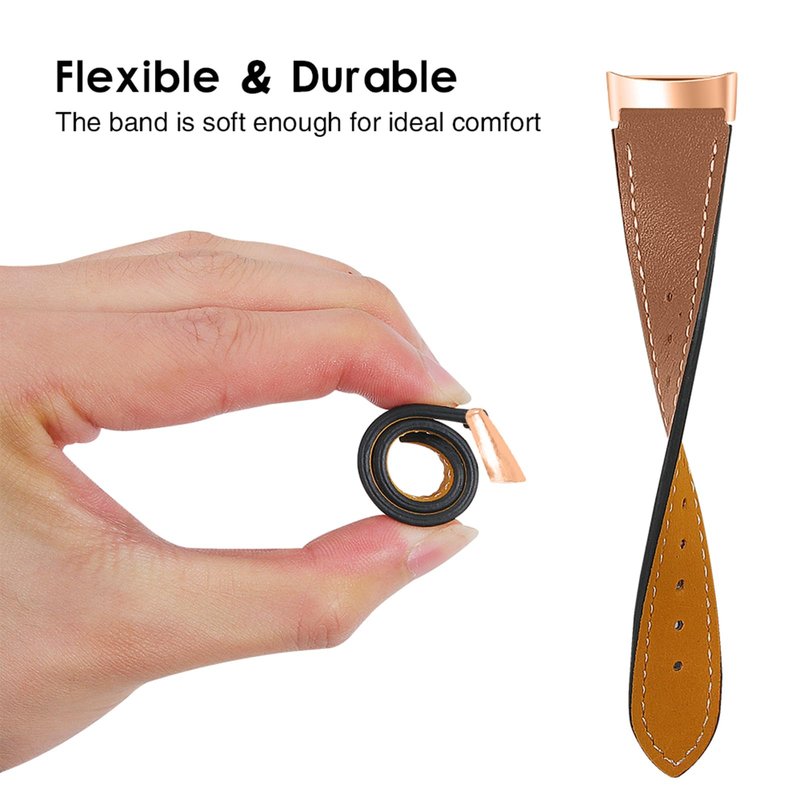 Mtozon Leather Bands Compatible with Fitbit Charge 6/Charge 5, Replacement Genuine Leather Straps for Women Men, Frosted Brown
