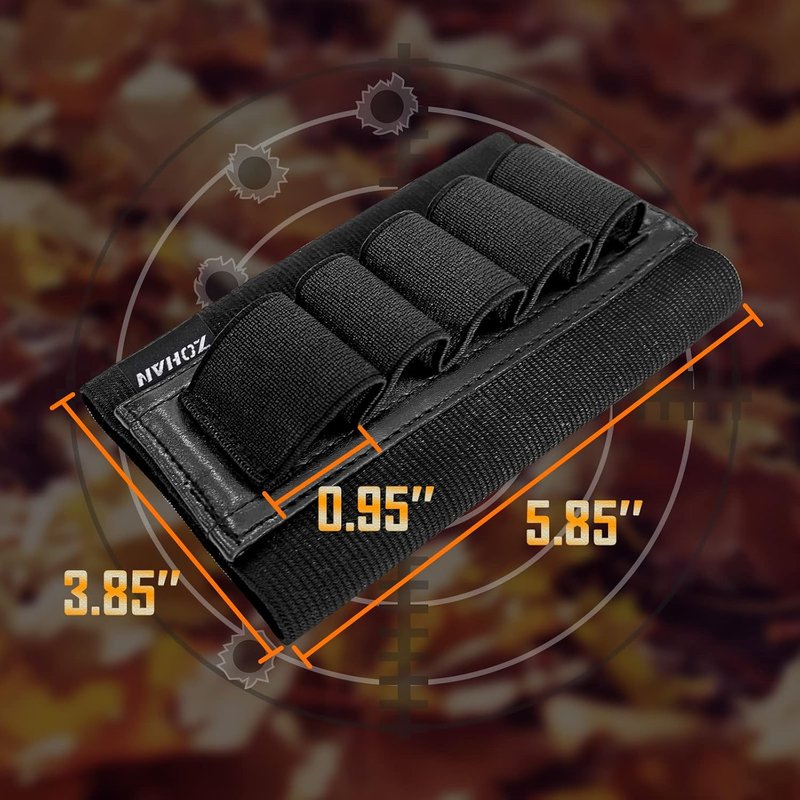 ZOHAN 5-Round Shotgun Shell Holder - Leather Backing for 12 GA Shells | Durable & Convenient