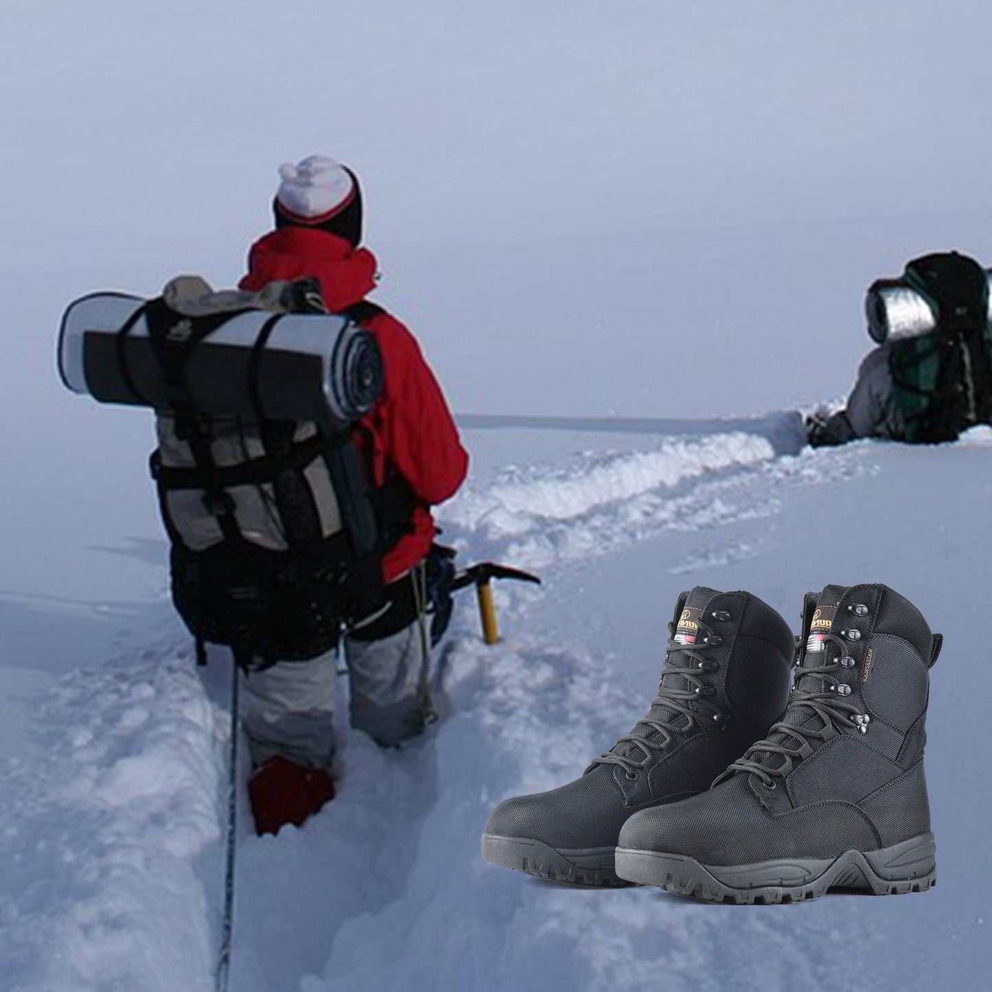 R RUNFUN Men's Waterproof Military Tactical Boots Lightweight Work Boot Insulated Hunting Boots, 8 Inches Lace-up Outdoor Boots, 400g Thinsulate(RF2301Black,Size12)
