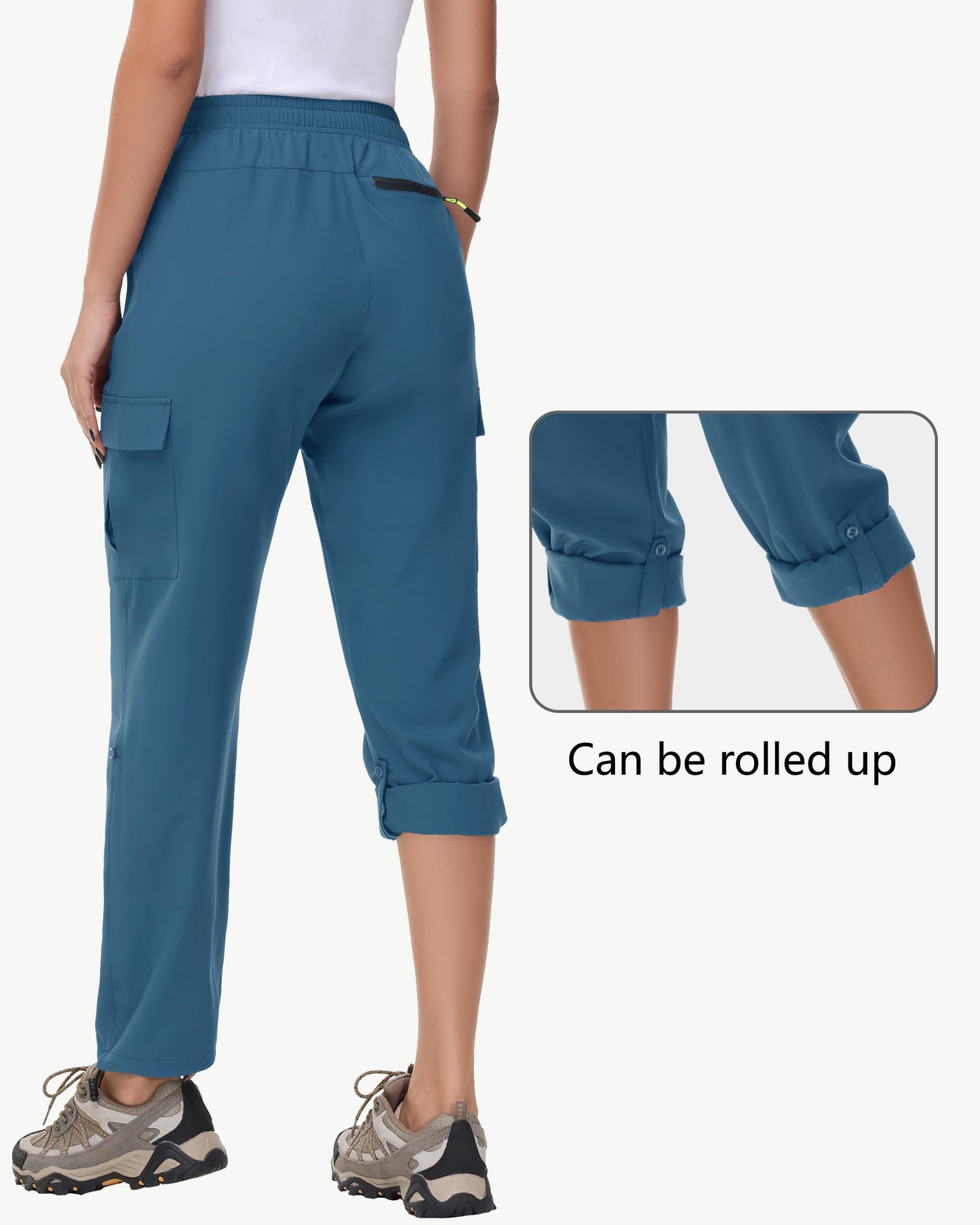 MIVEI Women's Hiking Cargo Pants Quick Dry Lightweight Water Resistant UPF 50 Travel Athletic Pants Zipper Pockets Petite